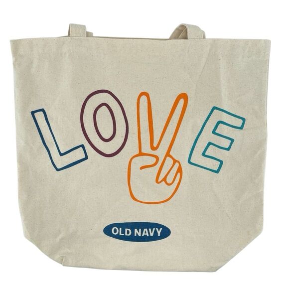 Old Navy Vintage LOVE Double Handle Canvas Tote Bag – Everyday Classic - Picture 2 of 11